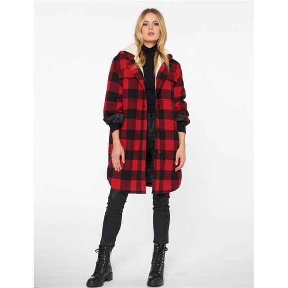 Sanctuary Plaid Sherpa quilted Sherpa shacket coat oversized small - Picture 11 of 12